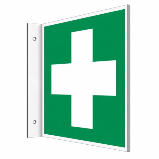Fahnenschild Erste Hilfe langnachleuchtend an der Wand