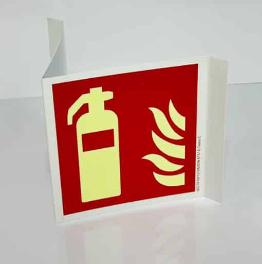 Cartello angolare segnaletica antincendio estintore ISO 7010 fotoluminescente