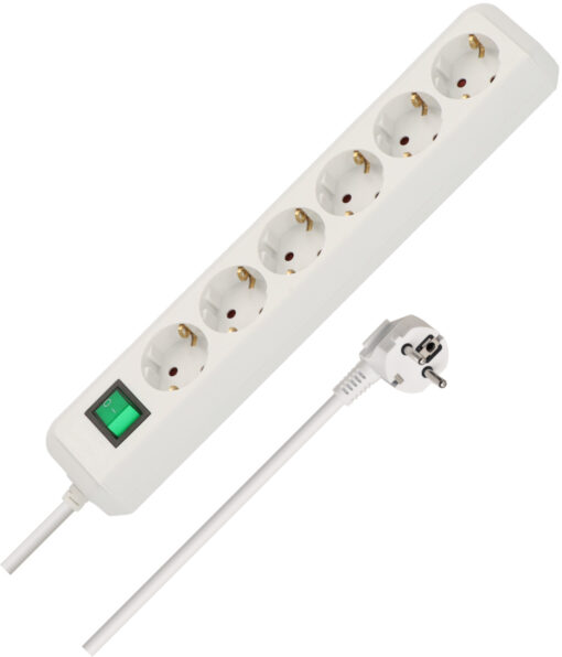 Eco-Line, Steckdosenleiste 6-fach (Steckerleiste mit Schalter und 3m Kabel, Mehrfachsteckdose) (KE03)