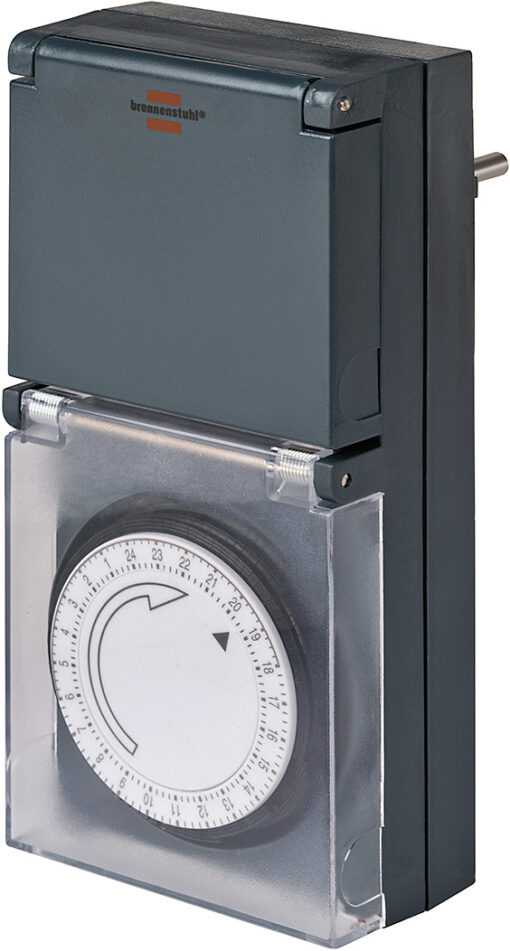 Zeitschaltuhr MZ 44, mechanische Timer-Steckdose (Tages-Zeitschaltuhr, IP44 geschützt, mit erhöhtem Berührungsschutz & Schutzabdeckung