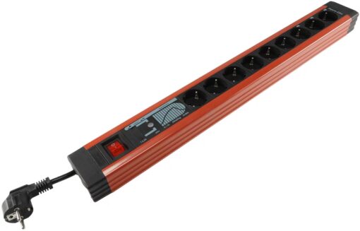 REV Ritter PC Leiste mit Netzfilter SUPRA Line, 9-fach anthrazit/rot, 3,7m Zul. H05Vv-f 3G1,5