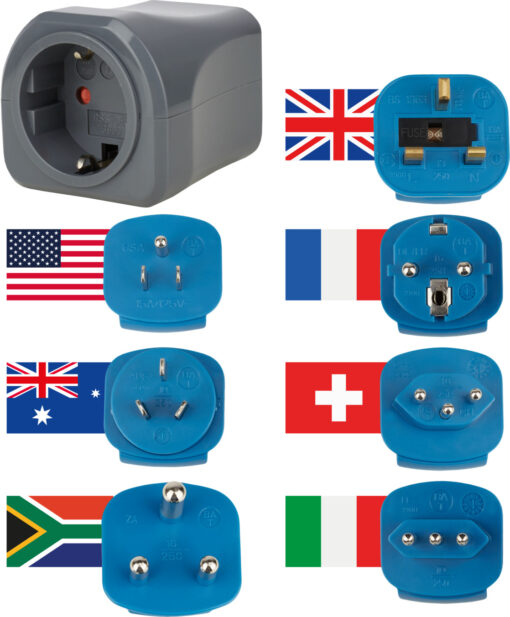 Reisestecker-Set / Reiseadapter-Set (Reise- Steckdosenadapter mit verschiedenen Aufsätzen für mehr als 150 Länder (7 x Steckereinsätze)