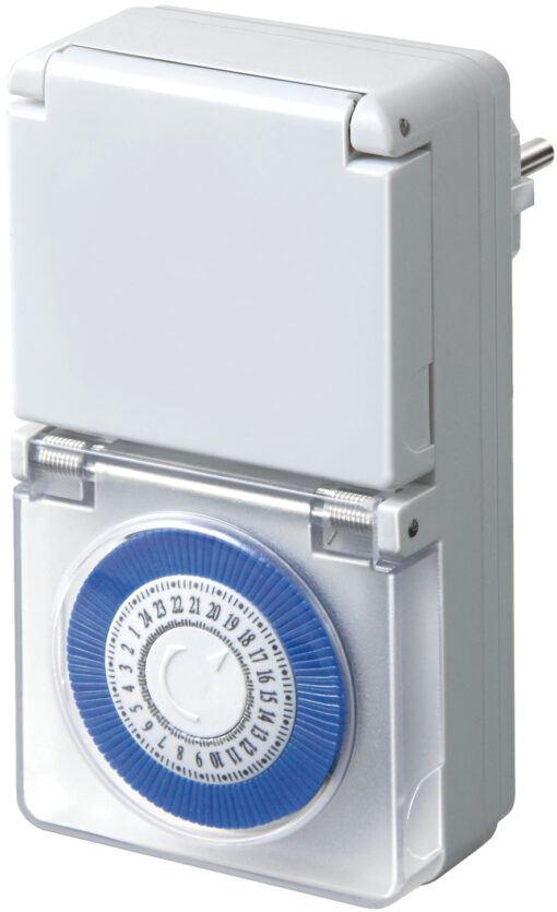 Zeitschaltuhr MMZ 44, mechanische Timer-Steckdose (Tages-Zeitschaltuhr, IP44 geschützt, mit erhöhtem Berührungsschutz & Schutzabdeckung