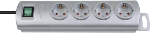 Primera-Line Steckdosenleiste 4-fach (Mehrfachsteckdose mit Schalter und 1,5m Kabel, Steckdosenleiste wandmontage mit  90° Anordnung der Steckdosen)