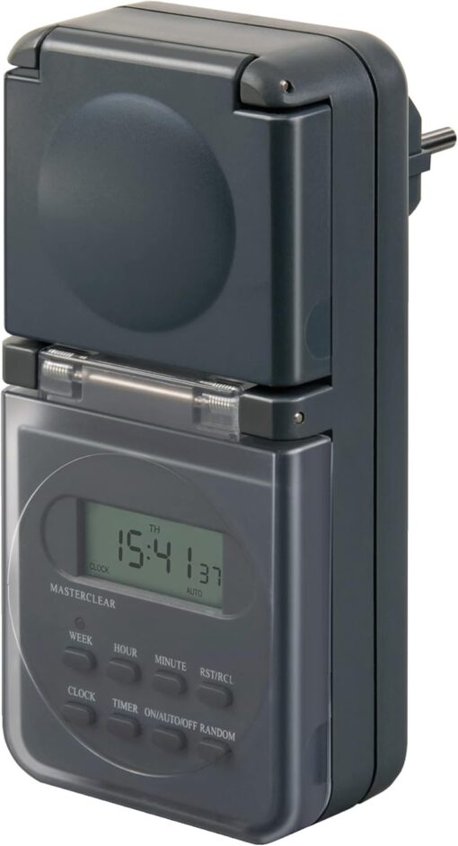 Digitale Wochenzeitschaltuhr IP44, digitale Timer-Steckdose (Wochen-Zeitschaltuhr, für Außenbereich, mit erhöhtem Berührungsschutz)
