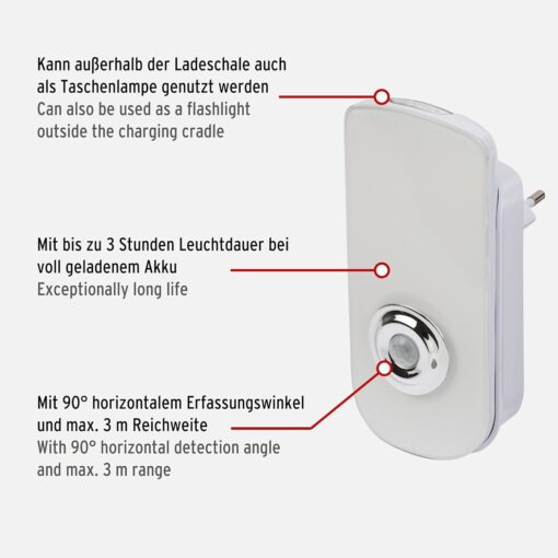 LED Sensor Sicherheitsleuchte SSL 40 A / Nachtlicht mit Infrarot Bewegungsmelder (Orientierungslicht mit automatischem Einschalten bei Stromausfall inklusive abnehmbarer Taschenlampe, 50 + 40lm)