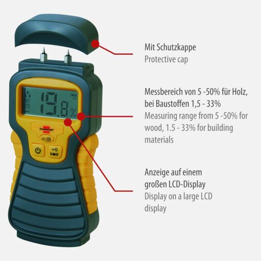 Feuchtigkeits-Detector MD (Feuchtigkeitsmessgerät/Feuchtigkeitsmesser für Holz oder Baustoffen, Holzfeuchtemessgerät mit LCD-Display) – Bild 2