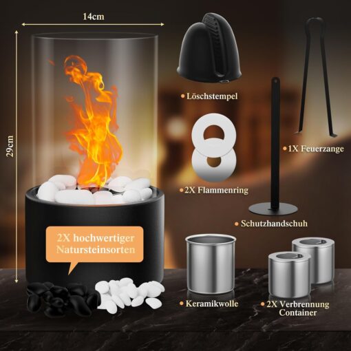 Tischkamin mit 2 Farben Deko Steinen, Tischfeuer Set für Indoor mit 2 Brennkammern für 4H Brenndauer, Bio Ethanol Kamin – Bild 2