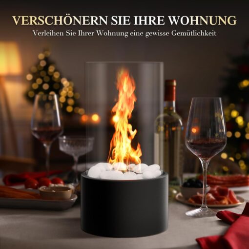 Tischkamin mit 2 Farben Deko Steinen, Tischfeuer Set für Indoor mit 2 Brennkammern für 4H Brenndauer, Bio Ethanol Kamin – Bild 3