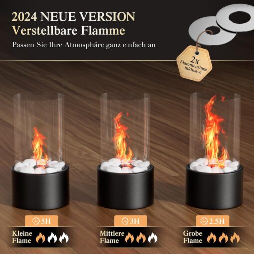 Tischkamin mit 2 Farben Deko Steinen, Tischfeuer Set für Indoor mit 2 Brennkammern für 4H Brenndauer, Bio Ethanol Kamin – Bild 4