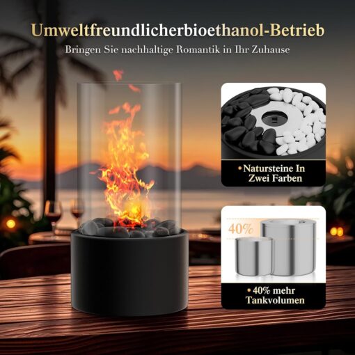 Tischkamin mit 2 Farben Deko Steinen, Tischfeuer Set für Indoor mit 2 Brennkammern für 4H Brenndauer, Bio Ethanol Kamin – Bild 5