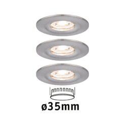 Paulmann 94301 Nova Mini LED Encastré Coin Set de 3 Rond Fixe 3x4W Fer Brossé Alu Blanc Chaud 2700K