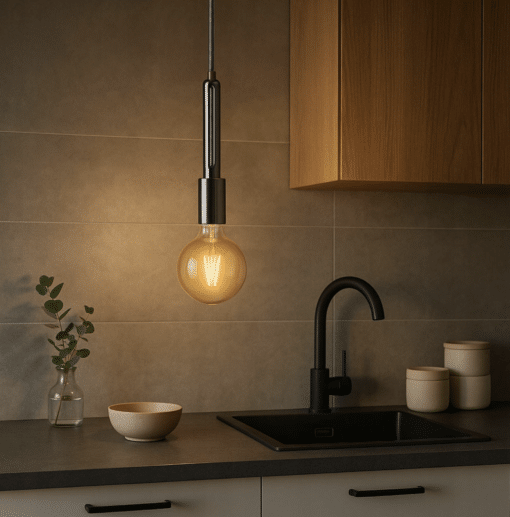 Schwarze Pendelleuchte CASAYA mit E27-Fassung, Metallgehäuse und verstellbarem Kabel