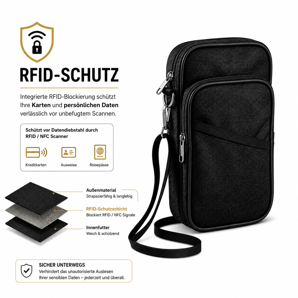 RFID crossbody tasche, umhängetasche mit RFID
