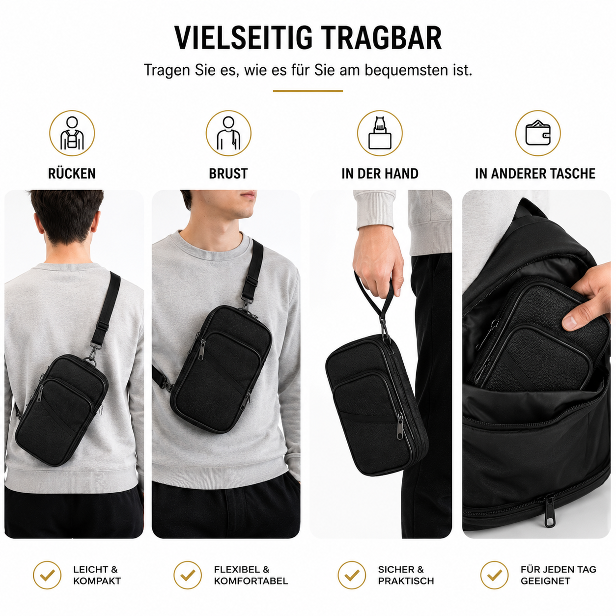Crossbody Bag, Umhängetasche, Schultertasche, RFID Tasche, Reise Organizer, Handytasche, Reisepasshülle, Dokumententasche, Travel Bag, Festival Tasche, Herren Umhängetasche, Damen Umhängetasche, Feuerfest, Wasserfest, RFID Schutz, Reise Zubehör, EDC Tasche, Alltagstasche, Outdoor Tasche, FireMat.