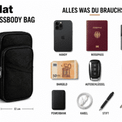 Crossbodytas, schoudertas, schoudertas, RFID-tas, reisorganizer, telefoontasje, paspoorthoes, documententas, travel bag, festivaltas, schoudertas voor heren, schoudertas voor dames, vuurvast, waterbestendig, RFID-bescherming, reisaccessoires, EDC-tas, tas voor dagelijks gebruik, outdoortas, FireMat.
