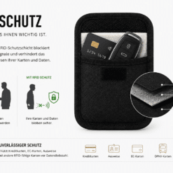 Etui blokujące RFID z kluczykiem samochodowym i kartą kredytową – demonstracja ochrony RFID