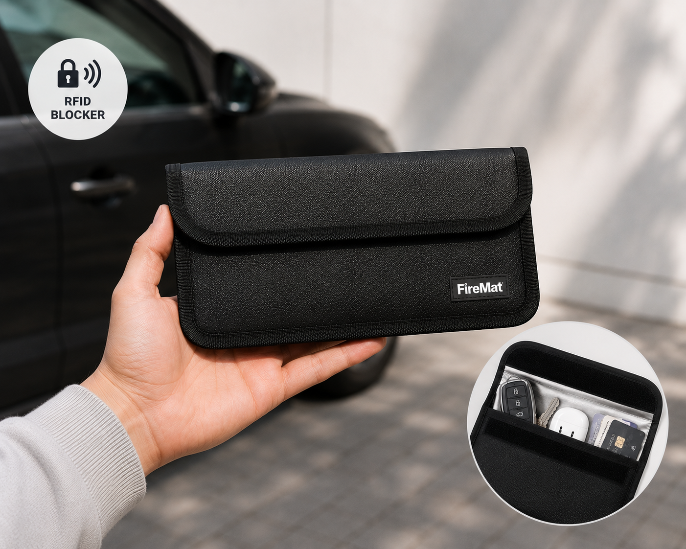 FM-781 keyless go tasche im hand, keyless go schutztasche