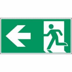 Rettungsweg Notausgang Fluchtweg-Schild mit laufender Person, Türsymbol und Pfeil nach links