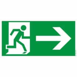 Rettungsweg Notausgang Fluchtweg-Schild mit laufender Person und weißem Pfeil nach rechts