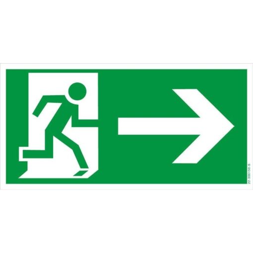 Rettungsweg Notausgang Fluchtweg-Schild mit laufender Person und weißem Pfeil nach rechts