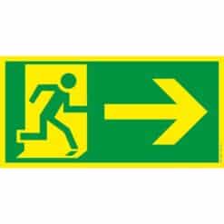 Nachleuchtendes Rettungswegschild mit laufender Person und Pfeil nach rechts