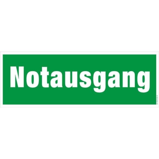 Grünes Rettungszeichen Notausgang mit weißer Beschriftung